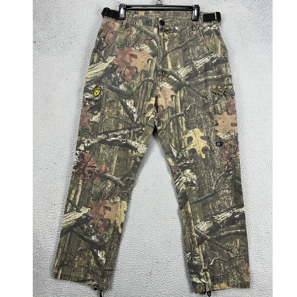 Scent Blocker Mens Cargo Camo Pants Large Green Tan Belted Flat Front Outdoor
